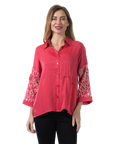Kyla Eyelet Blouse Rose Red - Front View