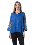 Kyla Eyelet Blouse Vertical Blue - Front View