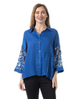 Kyla Eyelet Blouse Vertical Blue - Front View