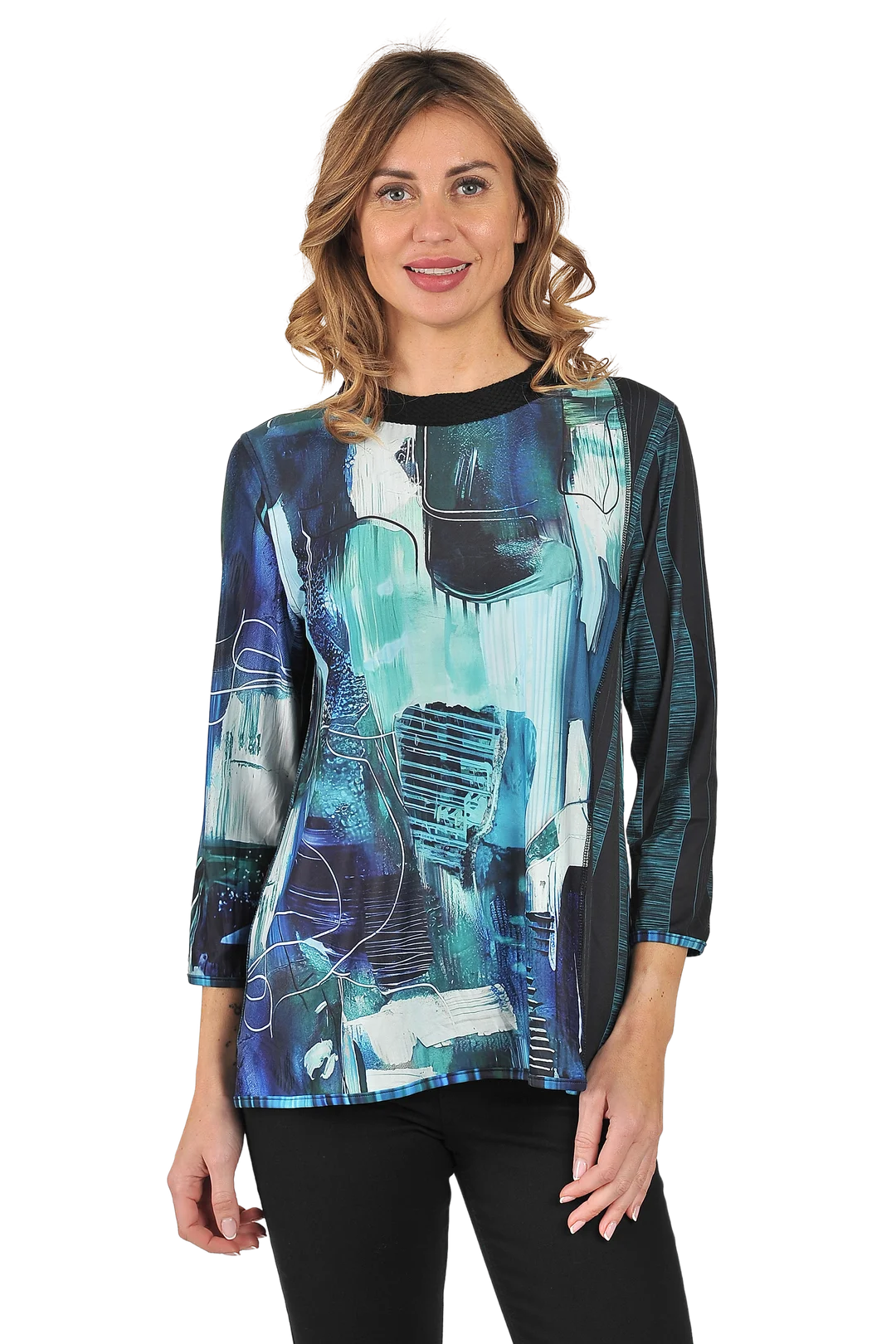 Laura Reversible Knit Top Teal - Front View
