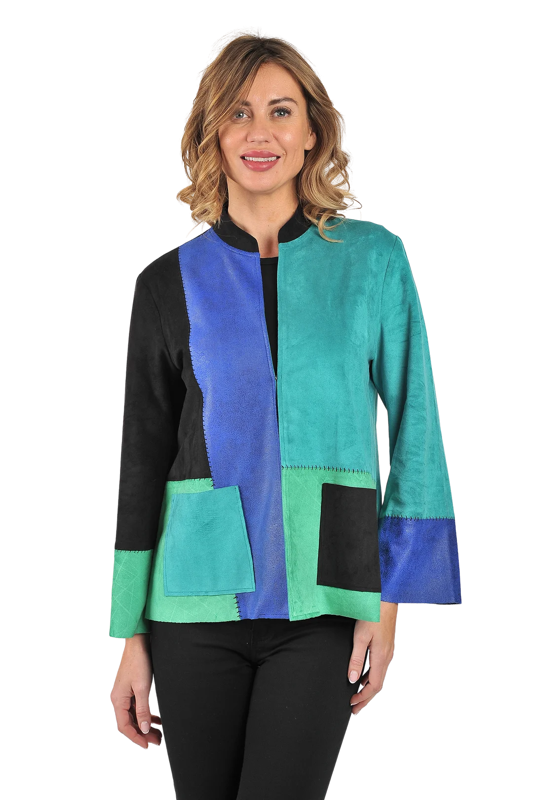 Clara Ultrasuede Jacket Teal Blue - Front View