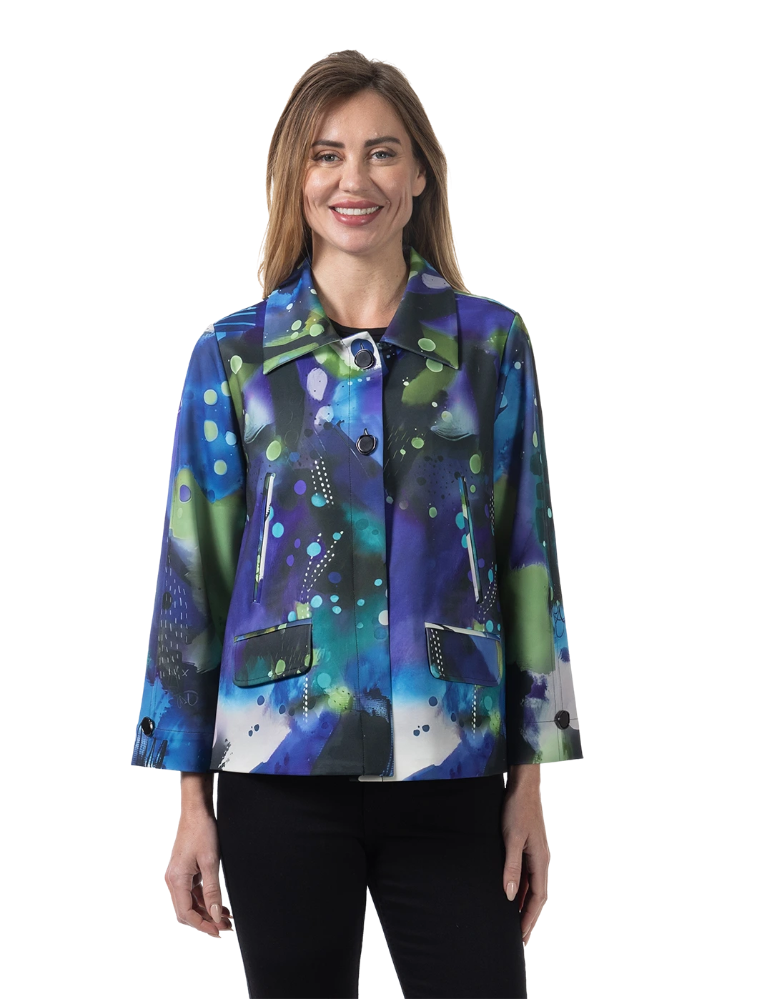 Adeline Ponte Jacket Blue - Front View