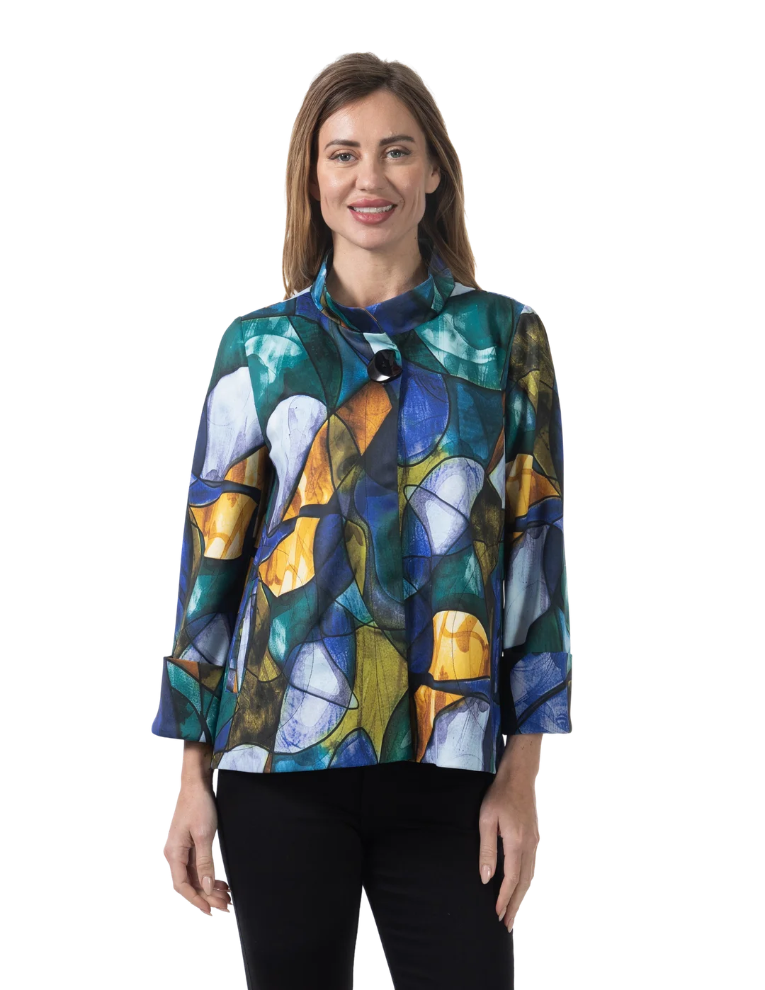 Zoey Ponte Jacket Blue - Front View