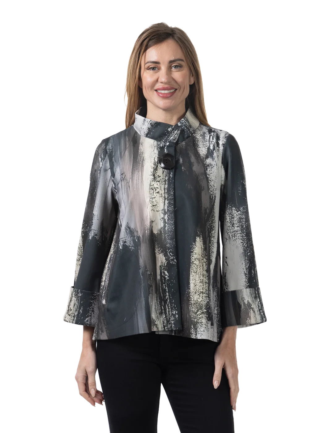 Zoey Ponte Jacket Overcast - Front View