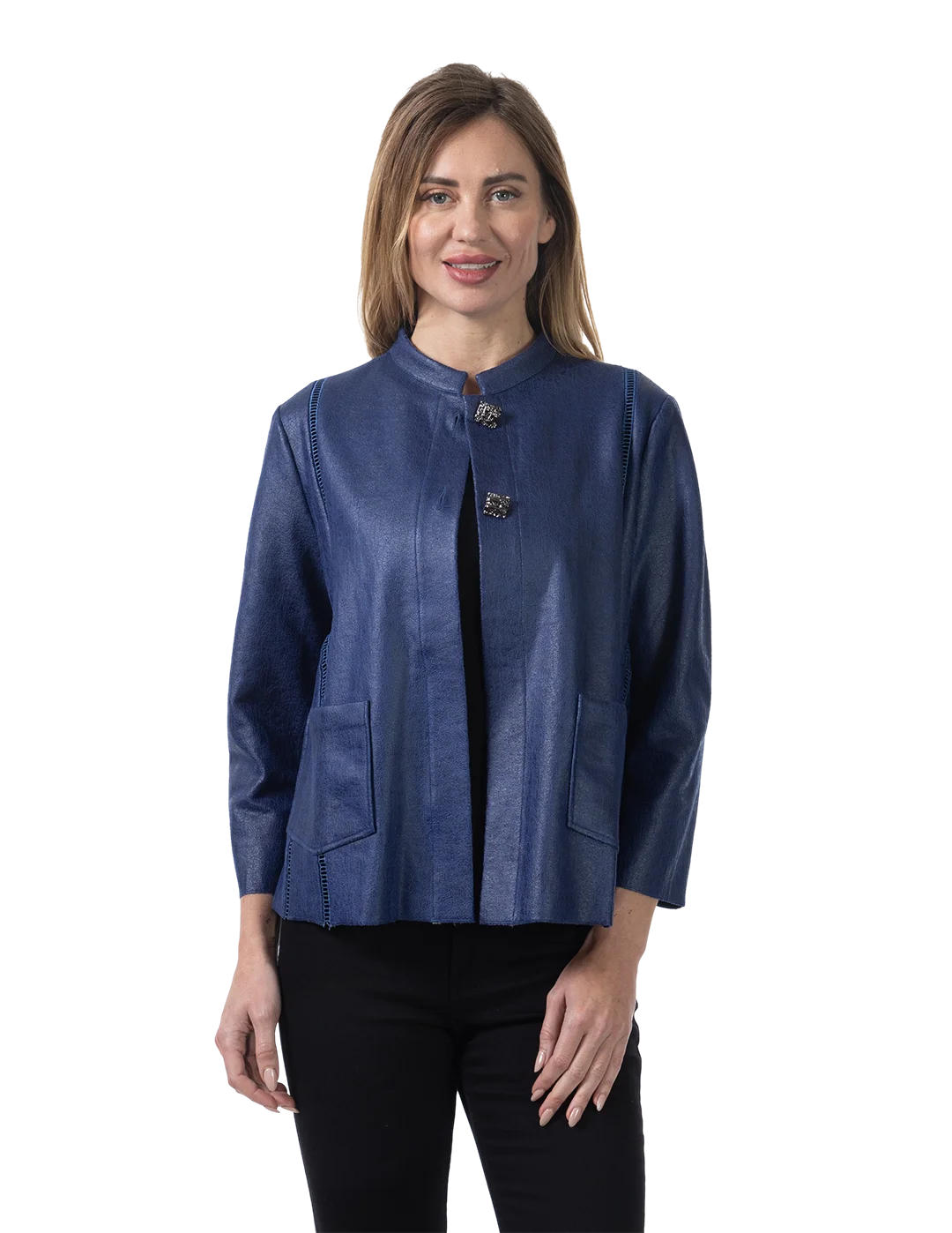 Audrey Ultrasuede Jacket Navy - Front View