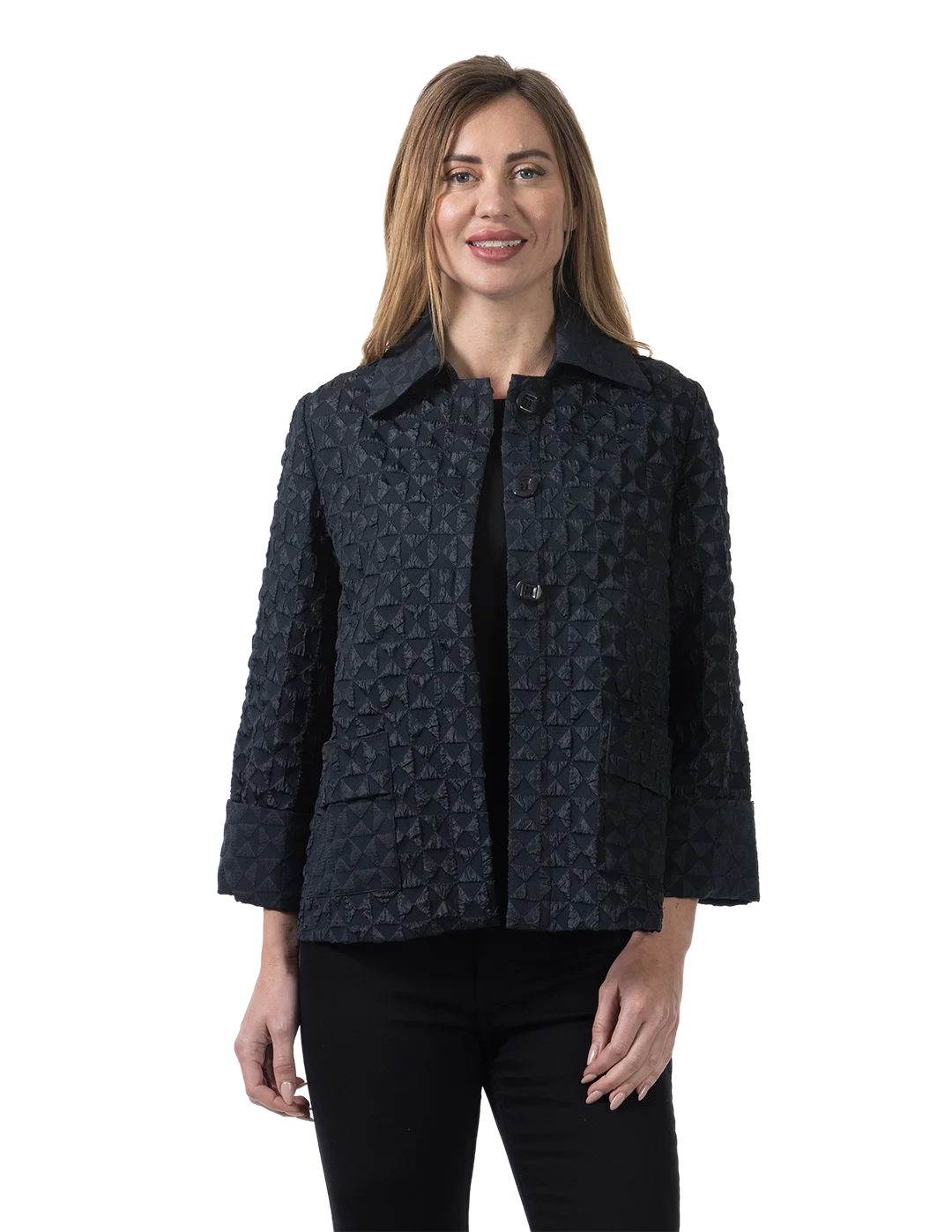 Sara Pucker Jacket Black - Front View