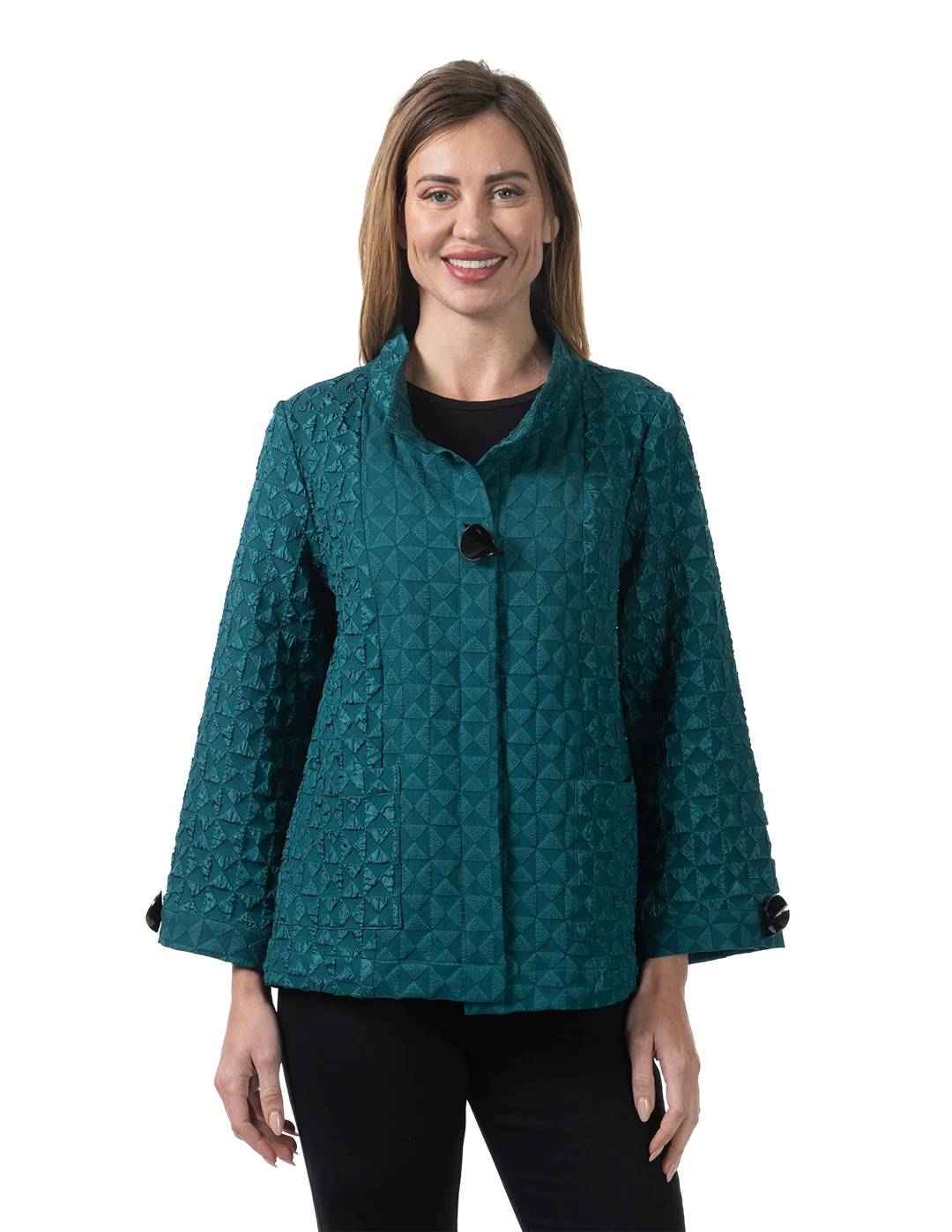 Zoey Pucker Jacket Deep Teal - Front View