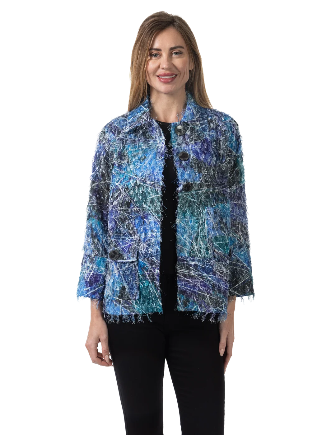 Stella Eyelash Jacket Blue - Front View