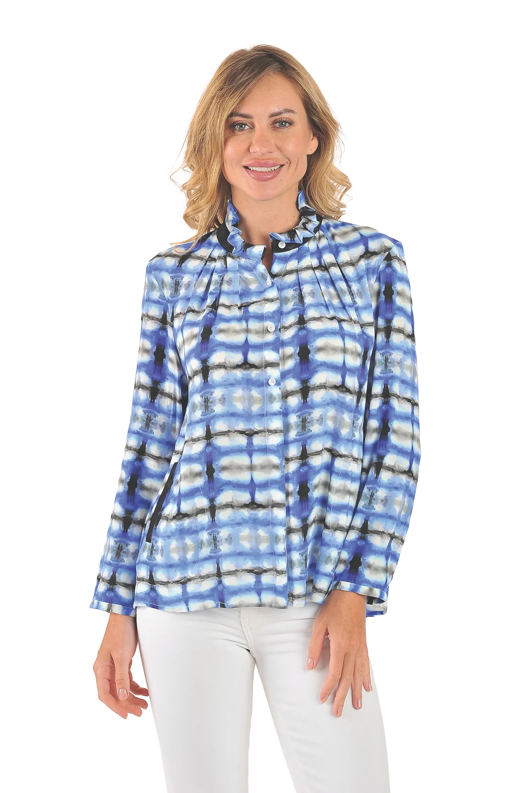 Victoria Printed Blouse Blue - Front View