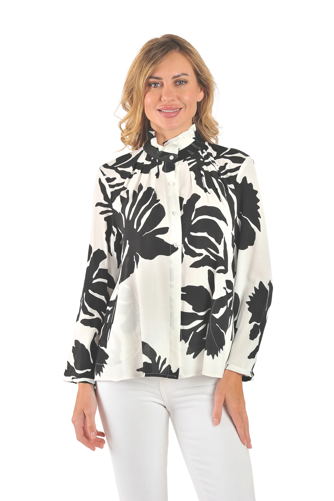 Victoria Printed Blouse Black - Front View
