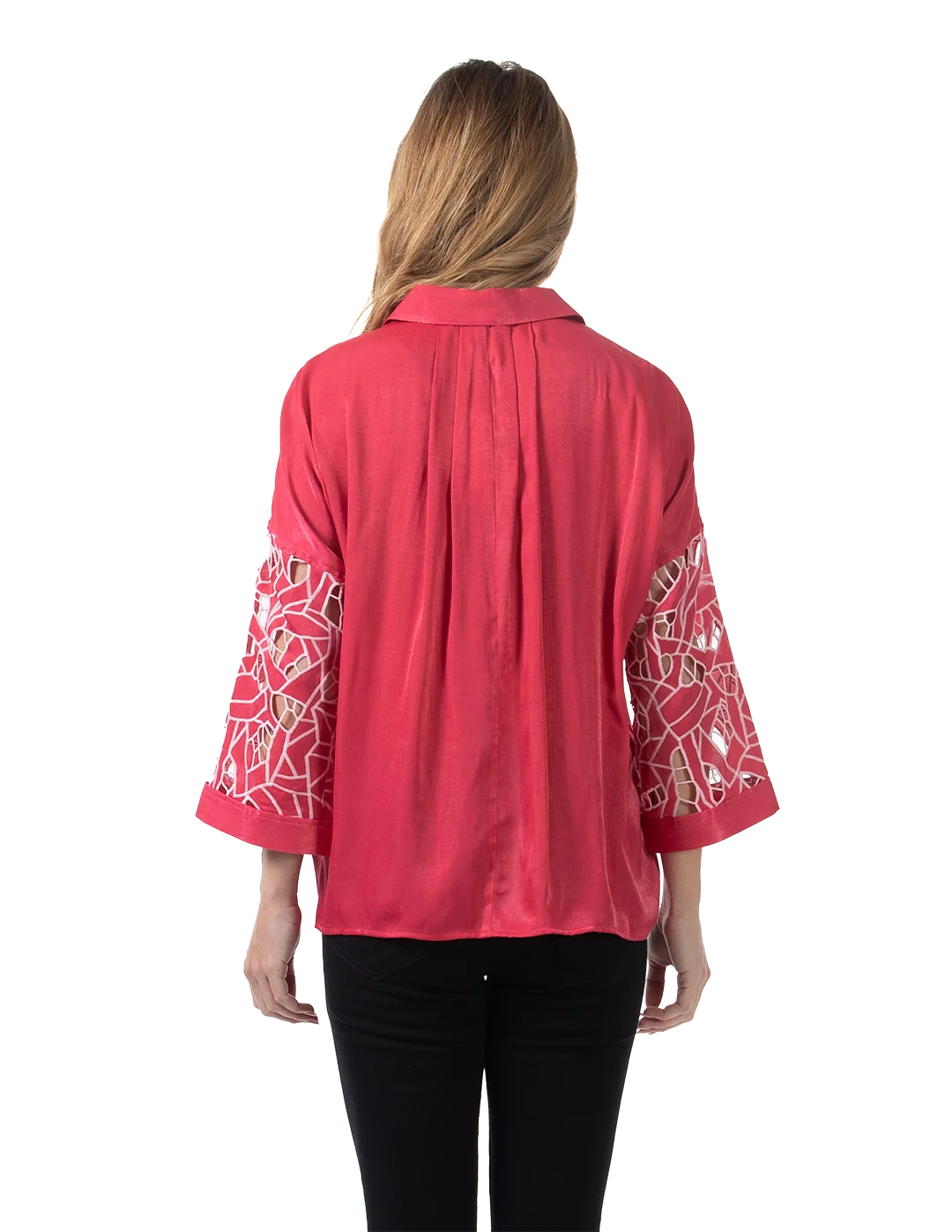 Kyla Eyelet Blouse Rose Red - Back View