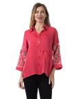 Kyla Eyelet Blouse Rose Red - Front View