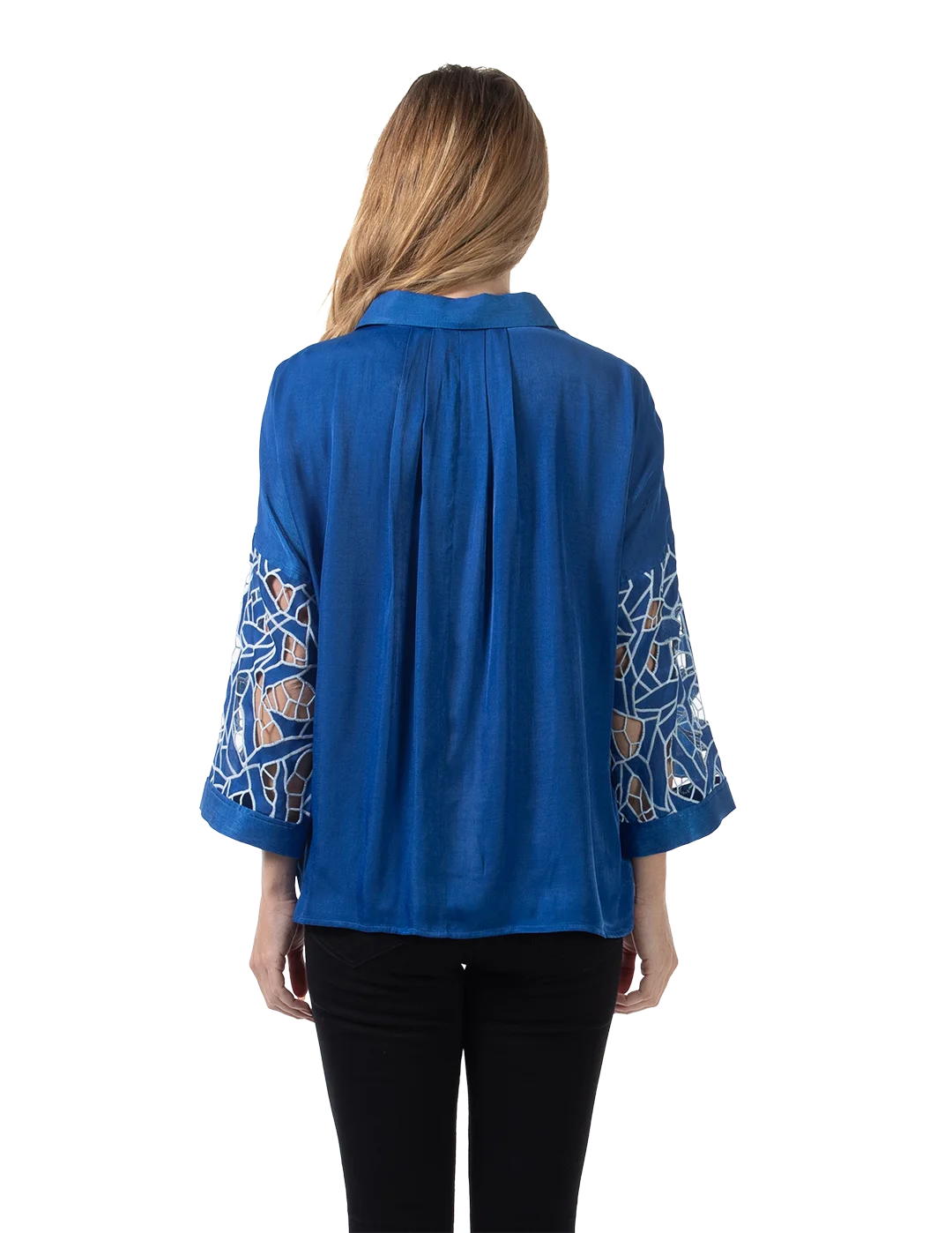 Kyla Eyelet Blouse Vertical Blue - Back View