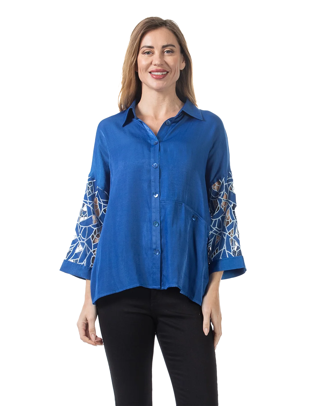 Kyla Eyelet Blouse Vertical Blue - Front View