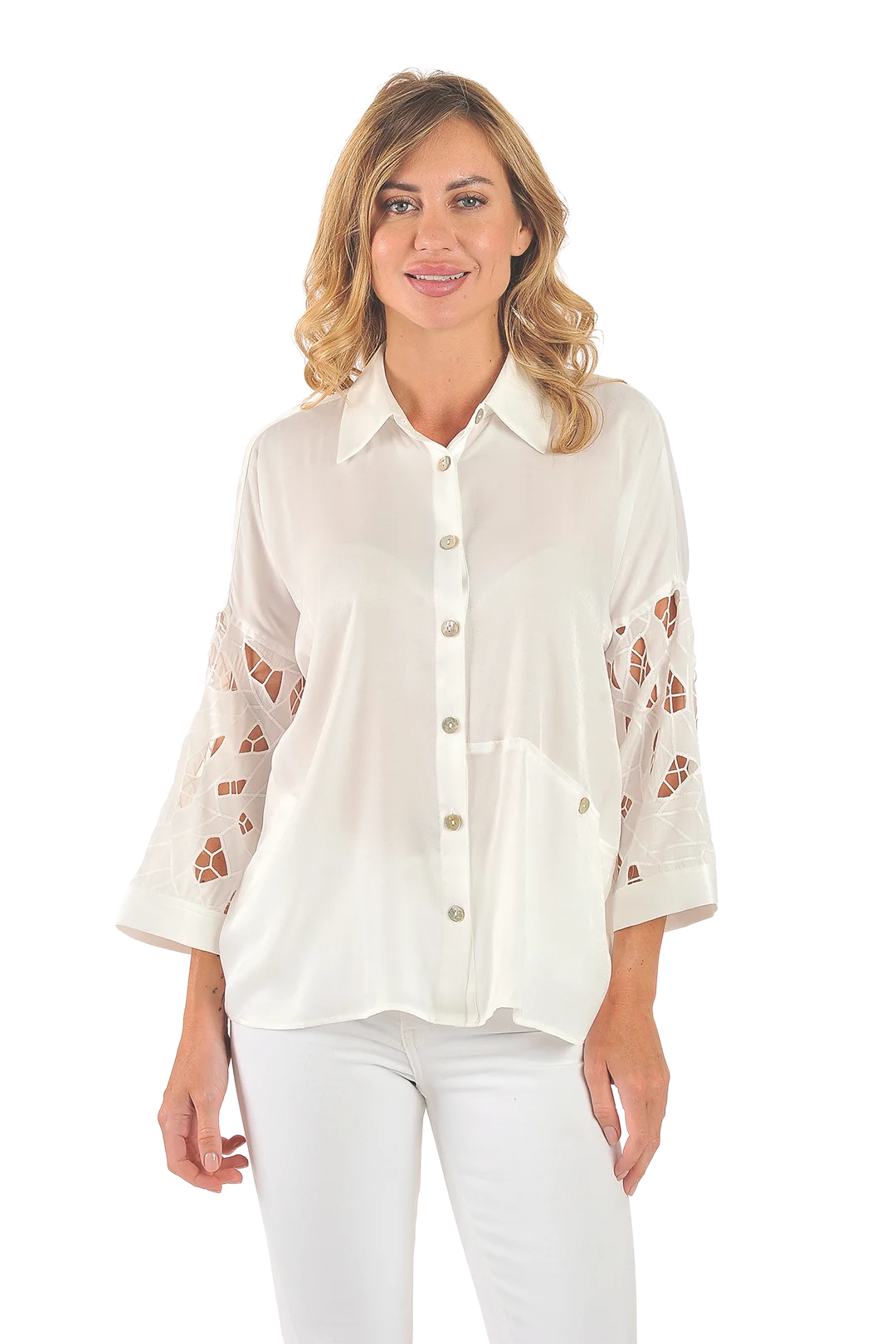 Kyla Eyelet Blouse White - Front View